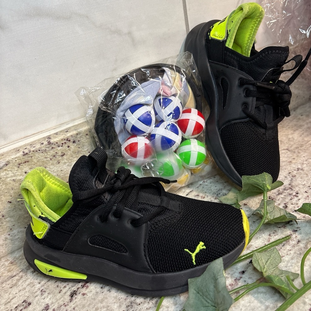 Puma Black and Yellow Sneakers with Velcro Strap